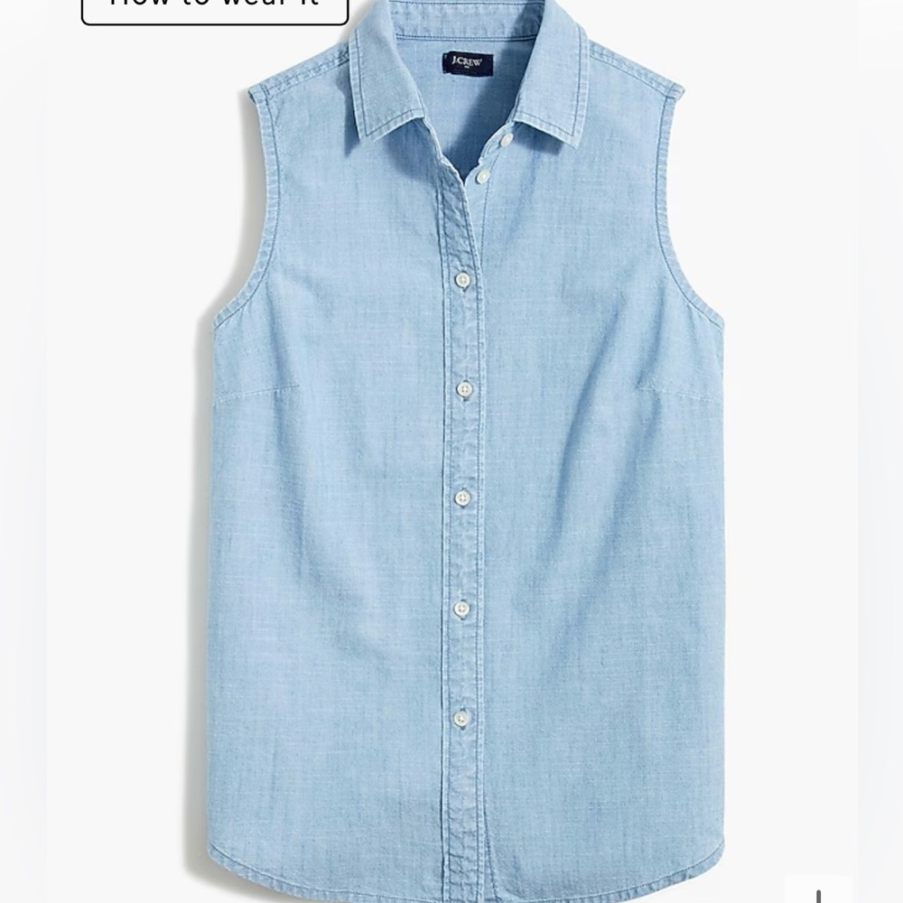 NWT J. Crew Chambray Button Up Sleeveless Shirt, Preppy J.Crew Factory M
